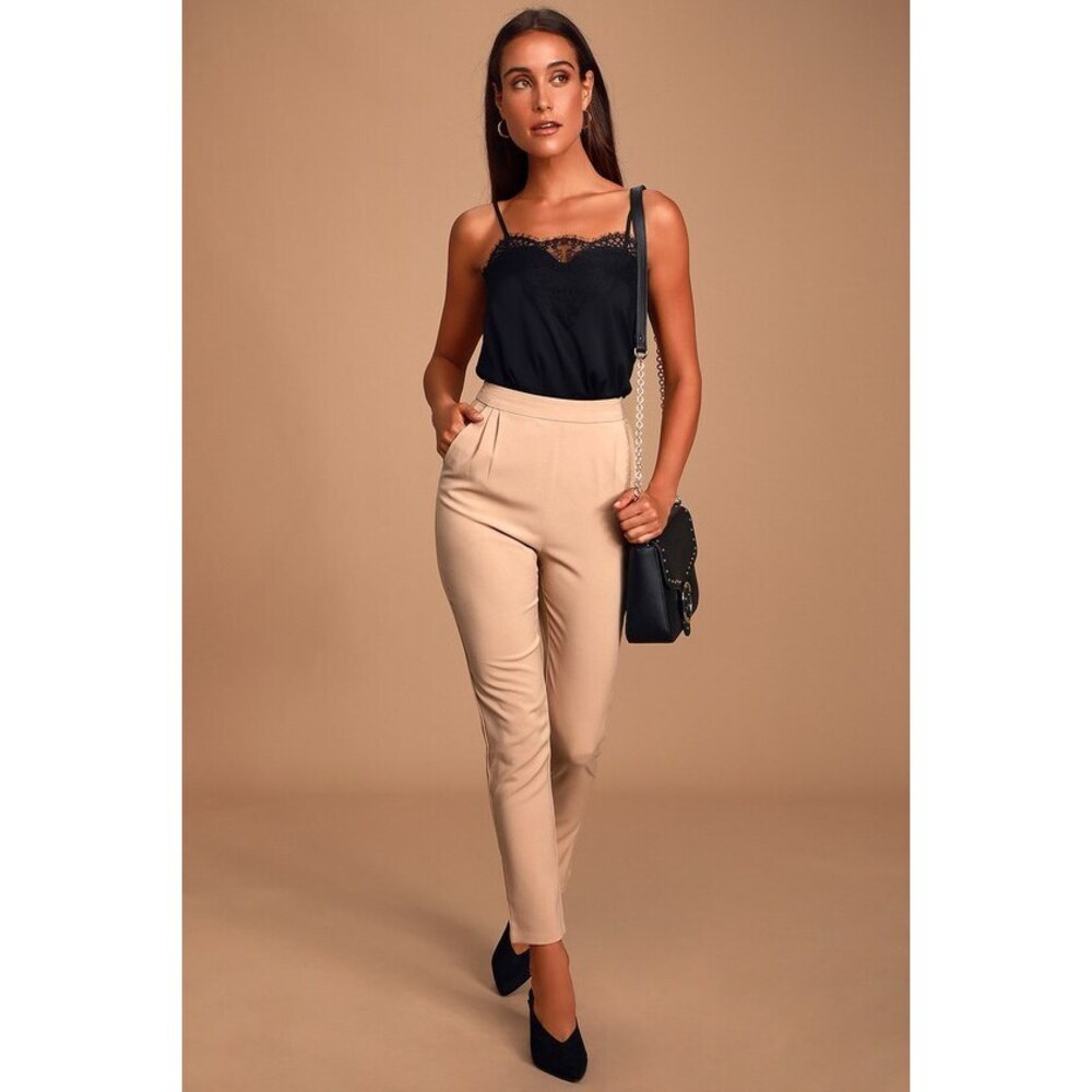Lulus Kick It Beige High-waisted Trouser Pants - Size XS